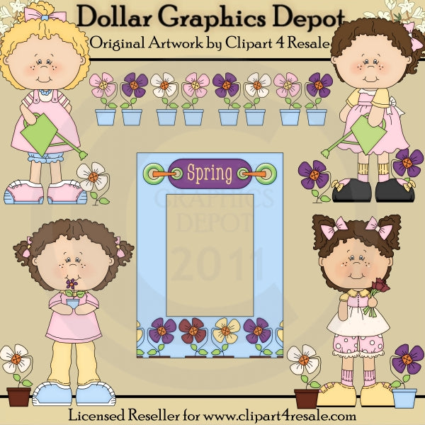 Ragazze in vaso di fiori - ClipArt