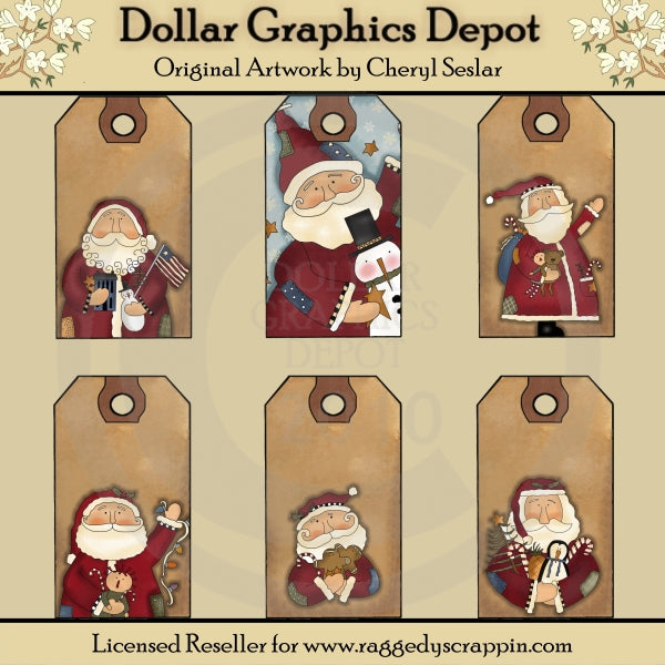 Folkart Santa Tags