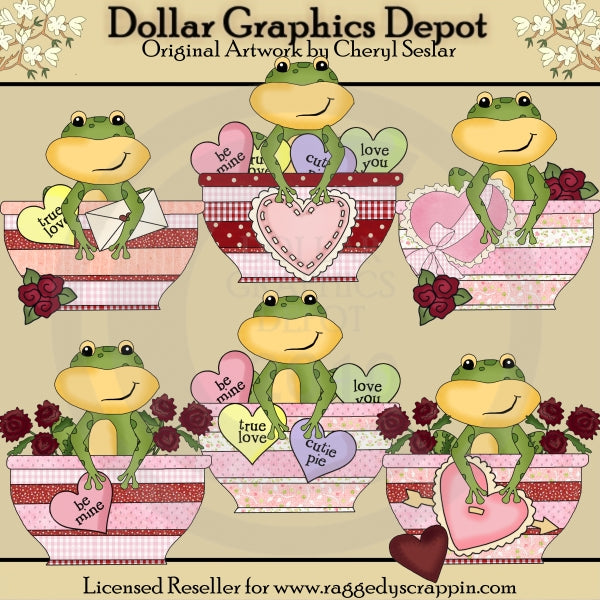 Froggy Valentine Bowls - Clip Art