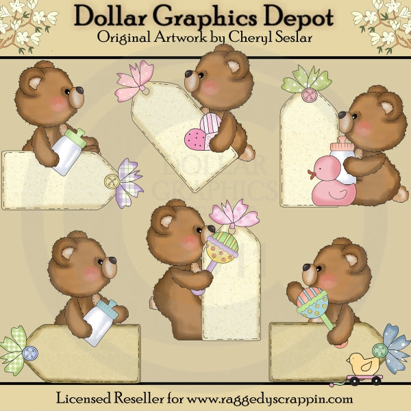Fuzzy Cubs - Baby Tags - Clip Art