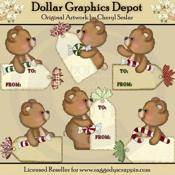 Fuzzy Cubs - Christmas Tags - Clip Art