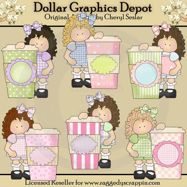 Gertie and Friends - Message Cups - Clip Art