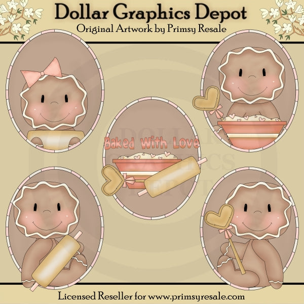Gingerbread - Baked with Love - Ovals - Clip Art