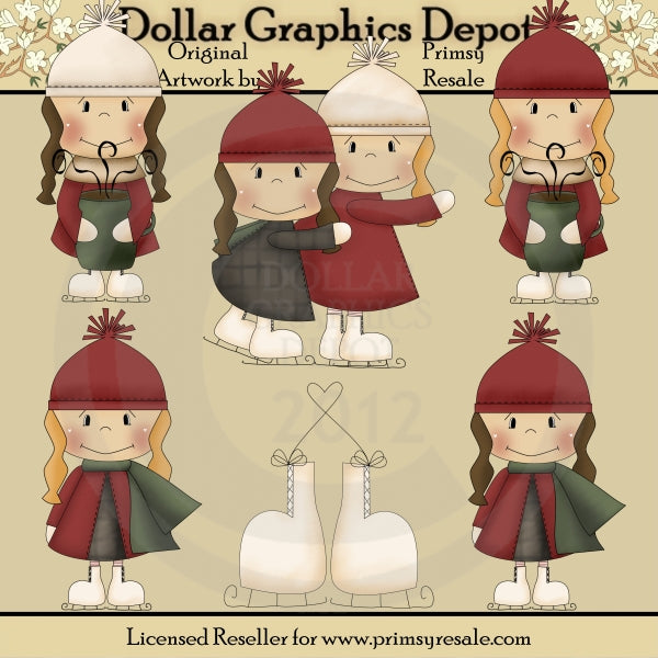 Ragazze pattinatrici sul ghiaccio - ClipArt