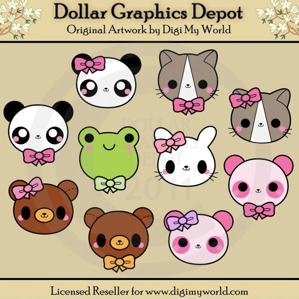 Kawaii Animal Faces - Clip Art