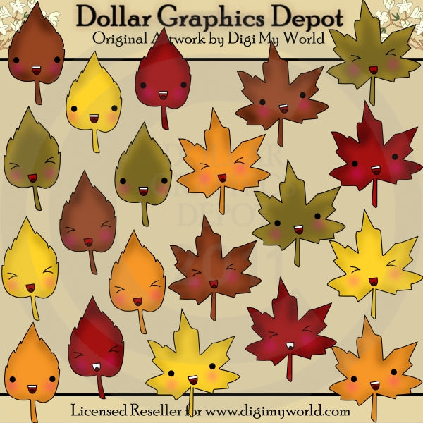 Hojas De Otoño Kawaii - Clipart
