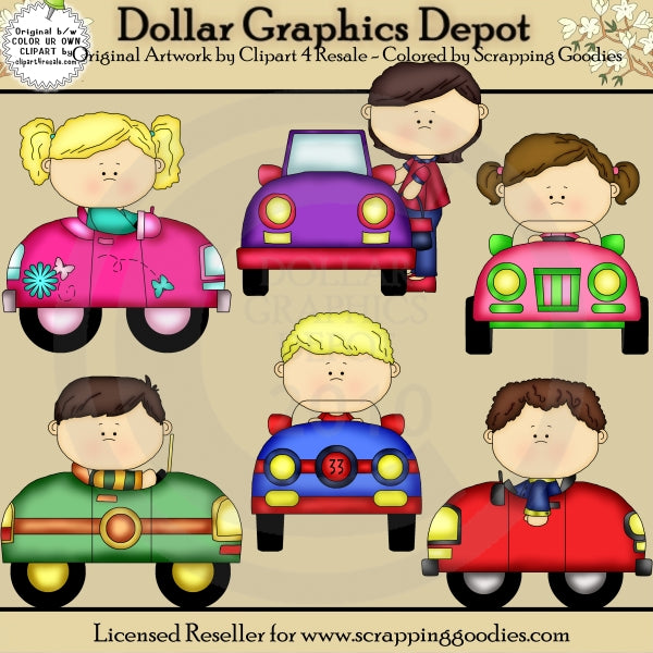 Bambini con automobili - ClipArt