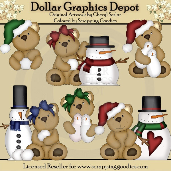 Piccoli orsetti e pupazzi di neve - ClipArt