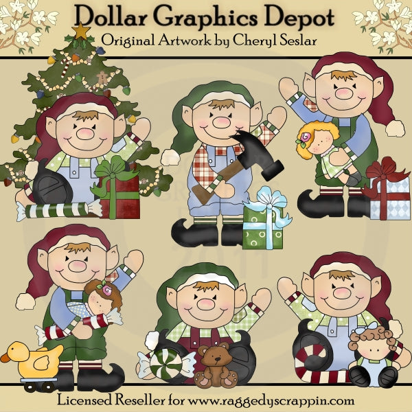 Pequeños Elfos - Ayudantes de Santa - Clipart