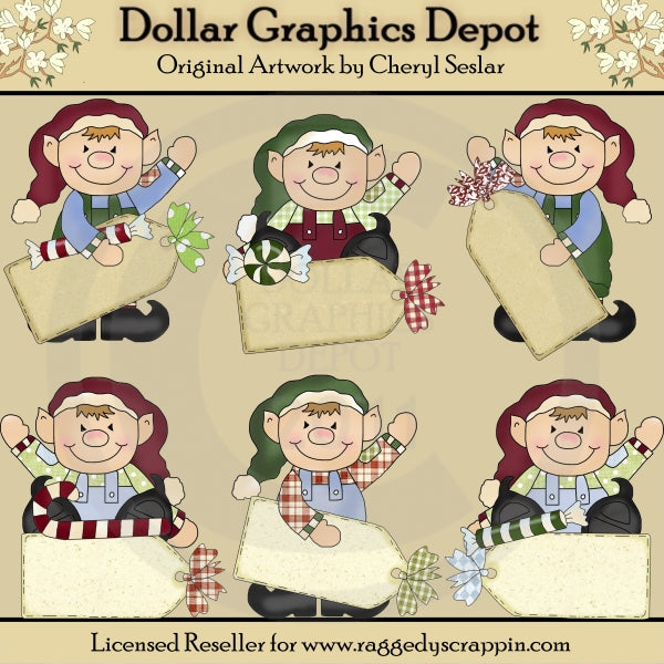 Little Elves Christmas Tags - Clip Art