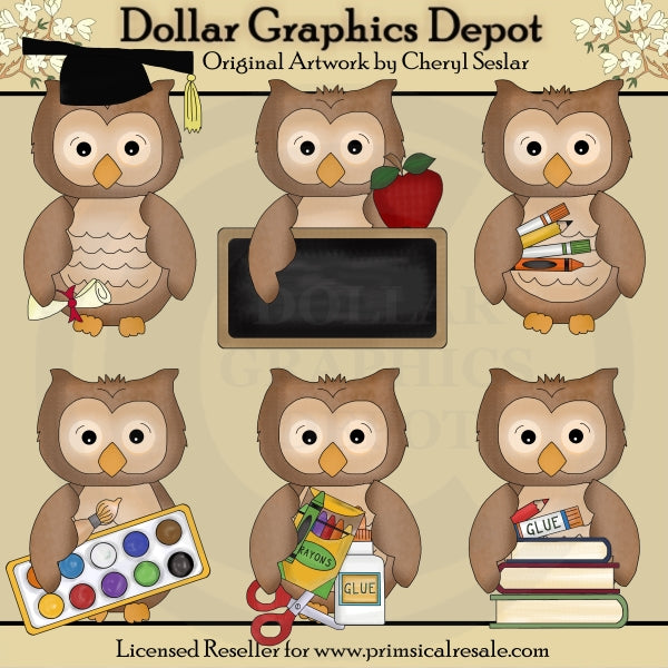 Pequeños Búhos - Días Escolares - Clipart