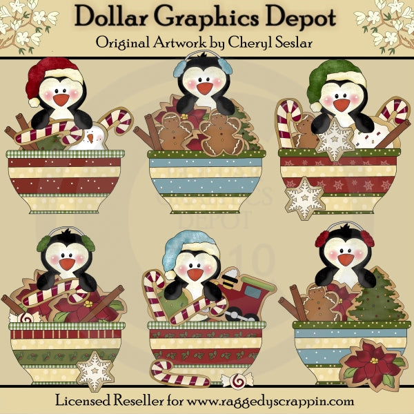 Pequeños Pingüinos - Cuencos De Navidad - Clipart