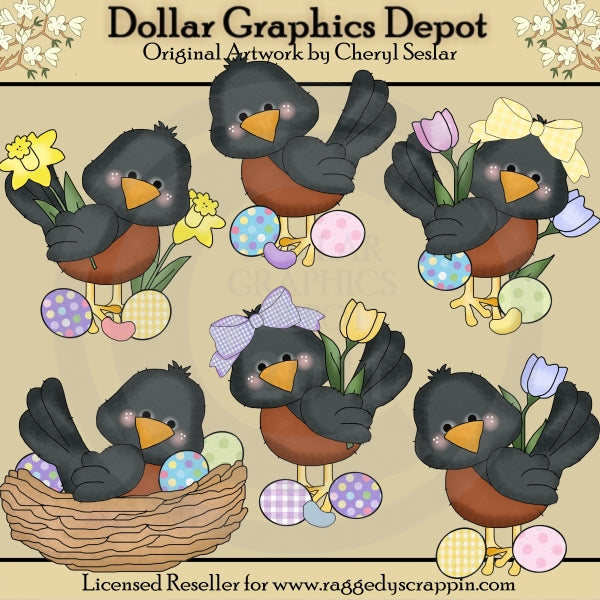 Pequeños petirrojos - Pascua - Clipart