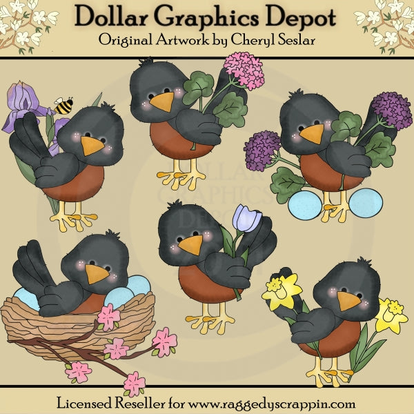Piccoli pettirossi - Primavera - ClipArt