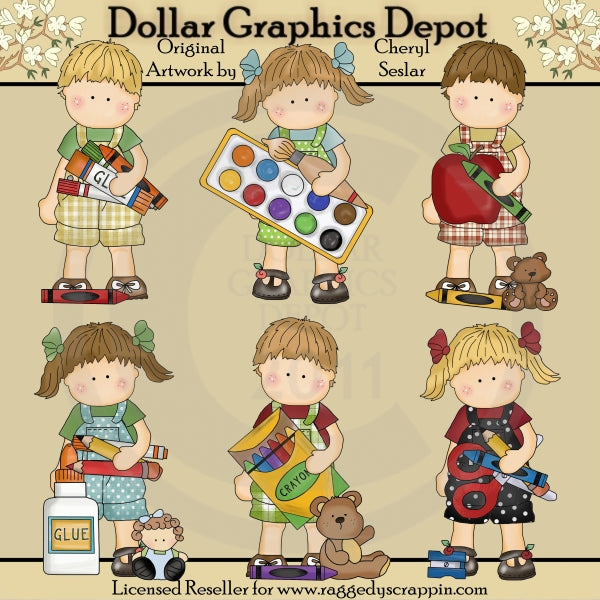 Maggie y Mikey - Ir a la escuela - Clipart