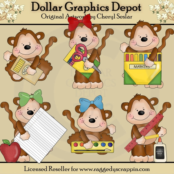Mikey y Mona - Monos Escolares - Clipart