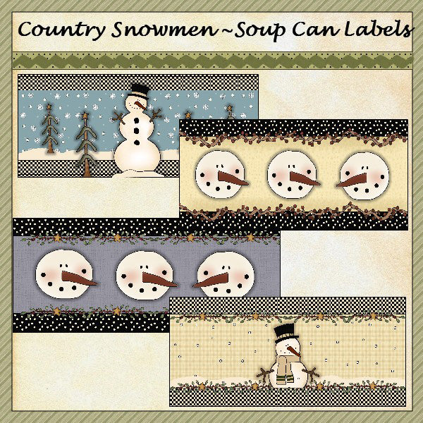 ~Muñecos de nieve campestres~ Etiqueta de lata de sopa...(07)