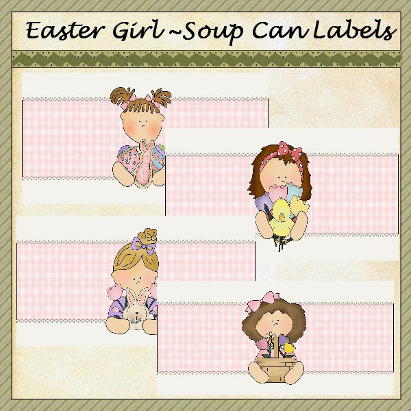 ~Niña de Pascua~ Etiqueta de lata de sopa...(08)