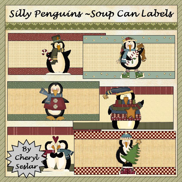 ~Pingüinos tontos~ Etiqueta de lata de sopa...(16)