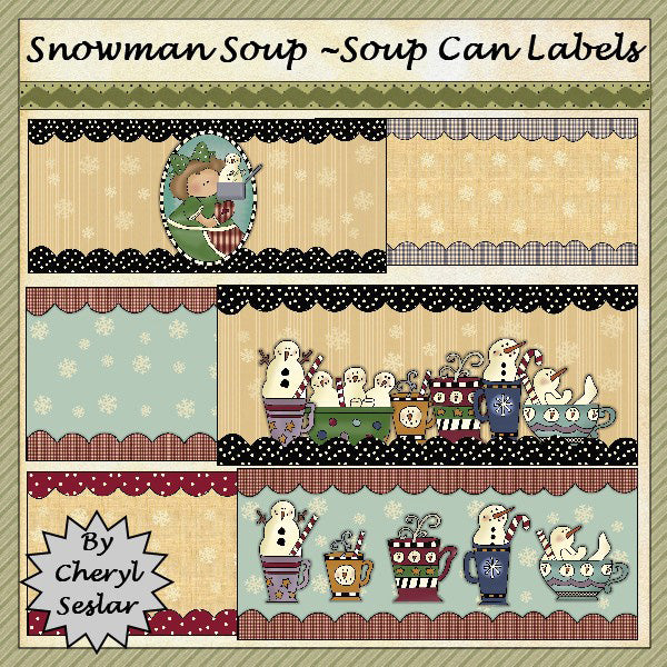 ~Sopa de muñeco de nieve~ Etiquetas de latas de sopa...(17)