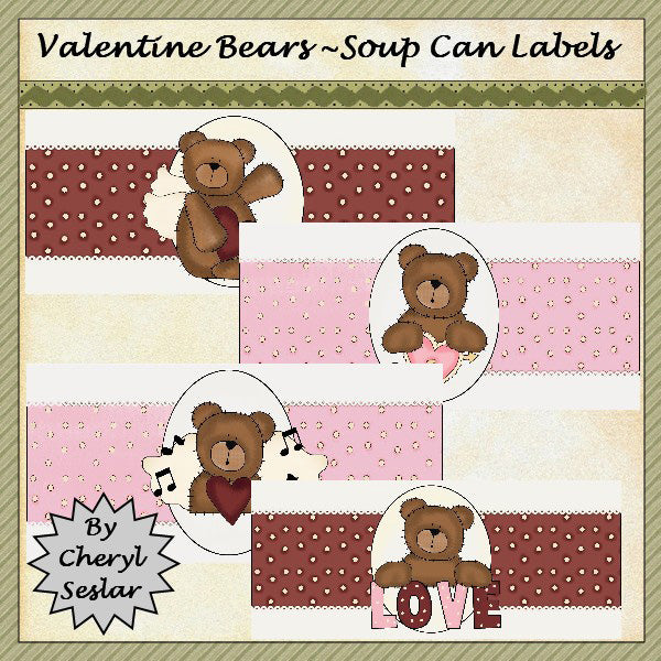 ~Ositos de San Valentín~ Etiquetas de latas de sopa...(20)