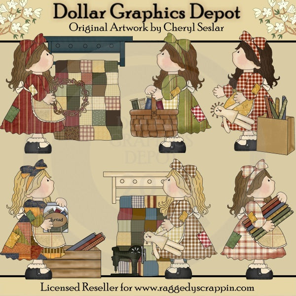 Patchwork Girls - Little Quilters - Clip Art