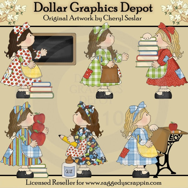 Patchwork Girls - School Days - Clip Art