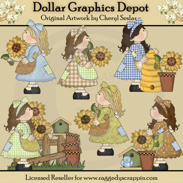 Chicas Patchwork - Girasoles - Clipart