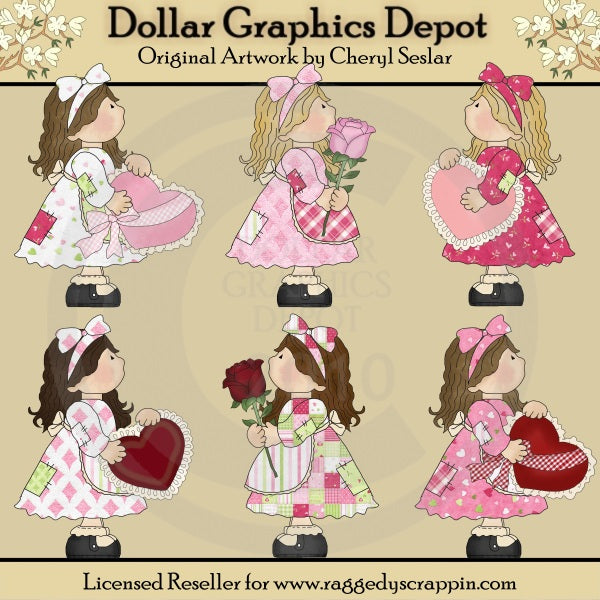 Ragazze patchwork - auguri di San Valentino - ClipArt