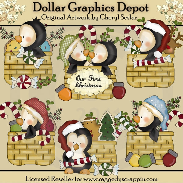 Cesti natalizi di pinguini - ClipArt