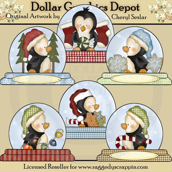 Globos de nieve de pingüino - Clipart