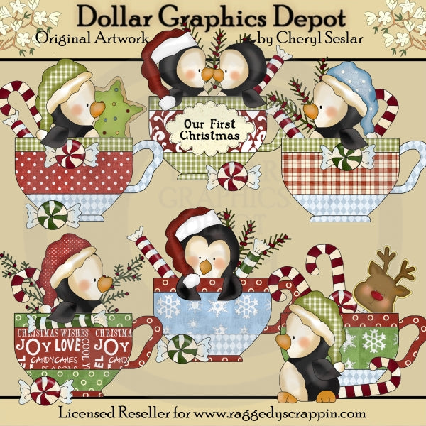 Pinguini Tazze da tè di Natale - ClipArt