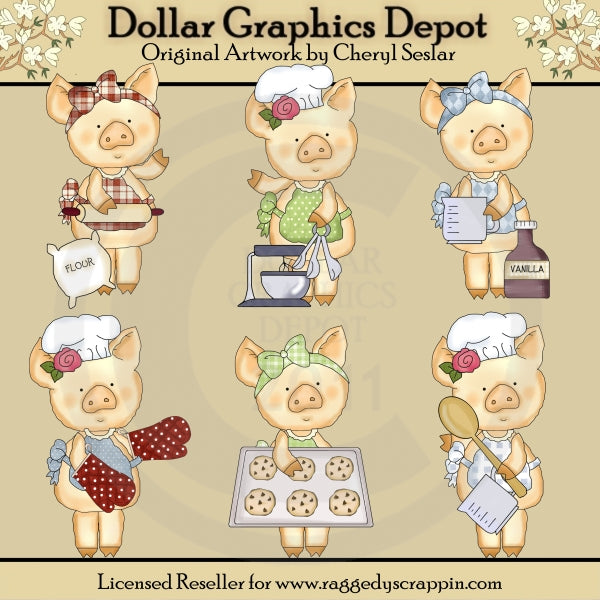 Il maialino Prudence ama cuocere al forno - ClipArt