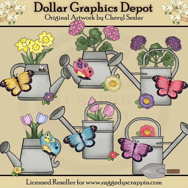 Graziosi annaffiatoi a farfalla - ClipArt