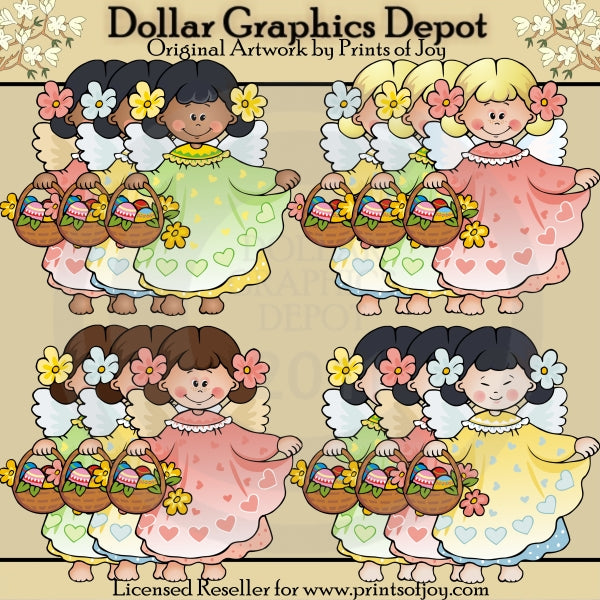 Pretty Easter Angels - Clip Art