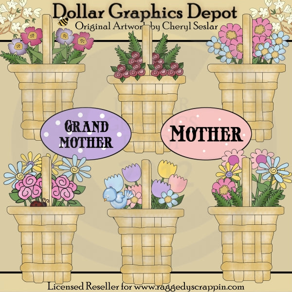 Graziosi cestini di fiori - ClipArt