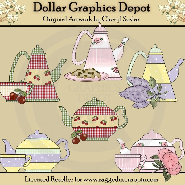 Pretty Teapots - Clip Art