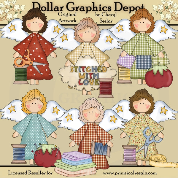Prim Angels - Stitched with Love - Clip Art
