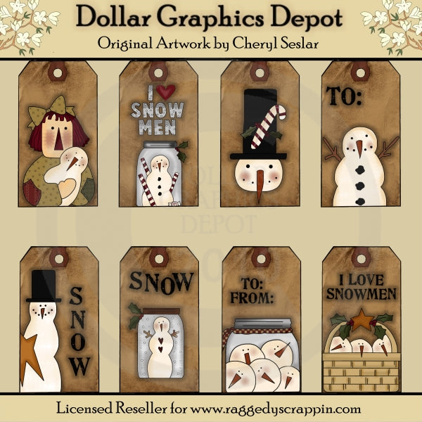 Prim Snowman Tags