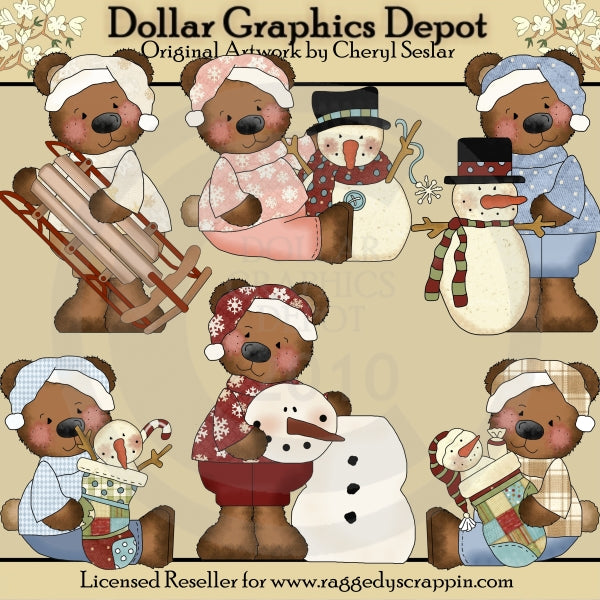 Orsi Raggedy - Giorno di neve - ClipArt