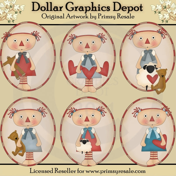 Muñecas Raggedy - Óvalos - Clipart