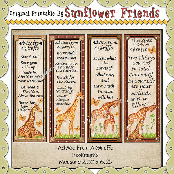 Advice From A Giraffe Set of 4 Bookmarks – Digital Craft Supplies