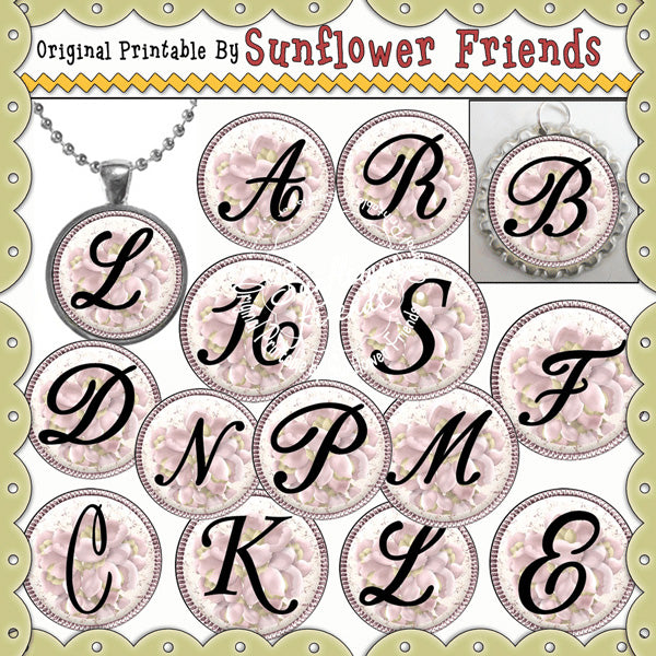 BottleCaps...Set of 24 Floral Monograms...Set A