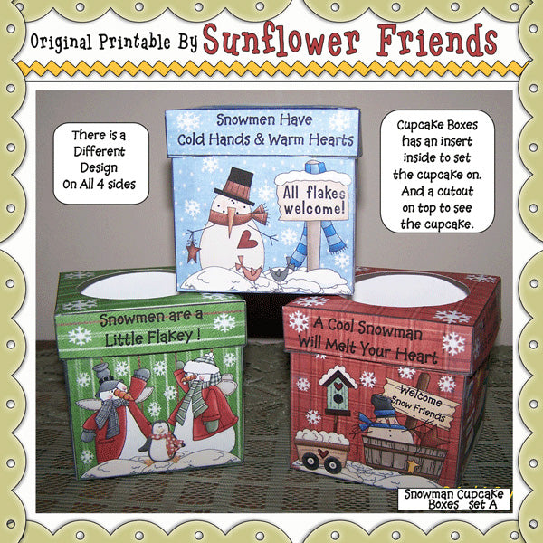 Scatole per cupcake con pupazzo di neve...Set da 3