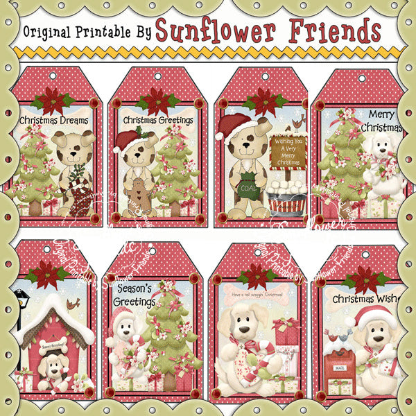 Christmas Puppies..Set of 8 Gift Tags