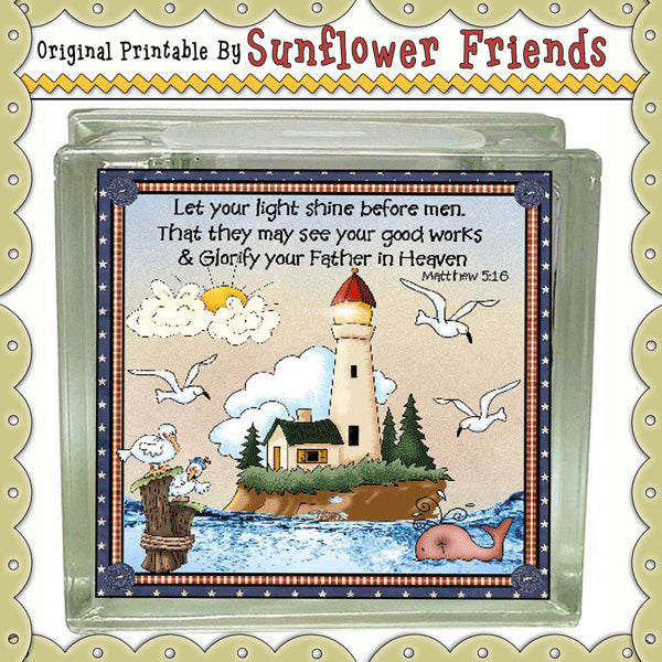Lighthouse "Glorify Your Father"  Glass Block *Tile  *04
