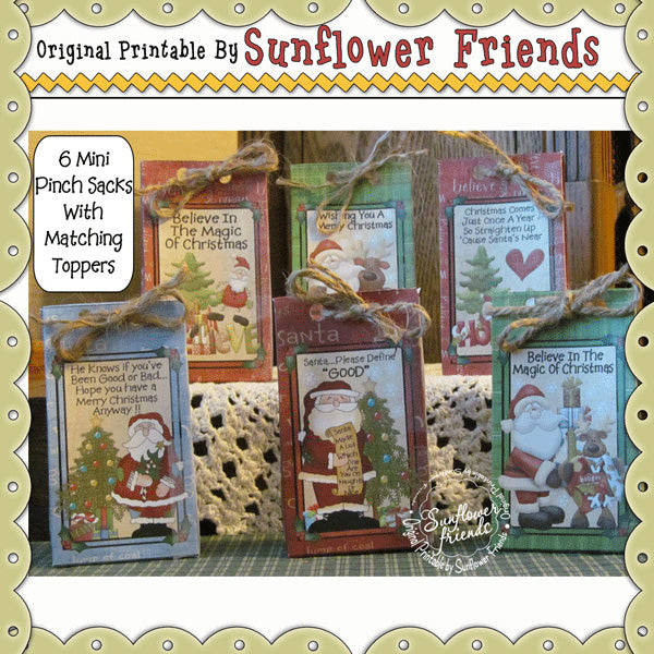 Santa's List...Set of 6 Mini Pinch Sacks