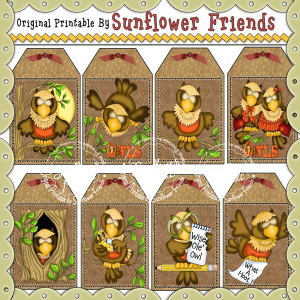 Owl ...Set of 8 Gift Tags