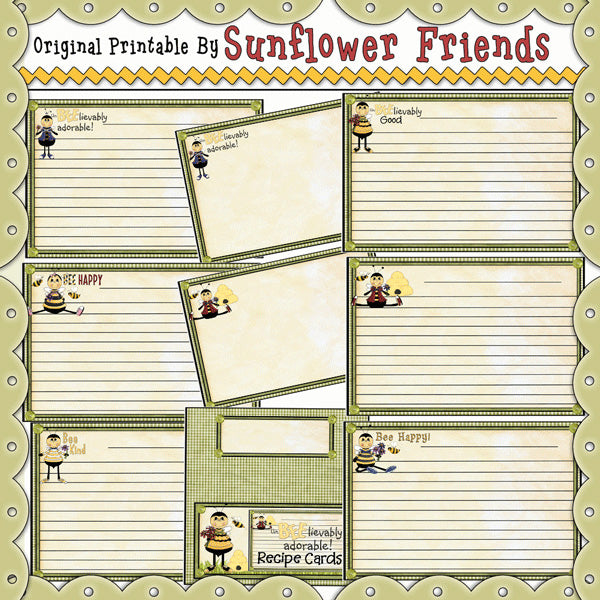 Bee Recipe Cards...Set of 12