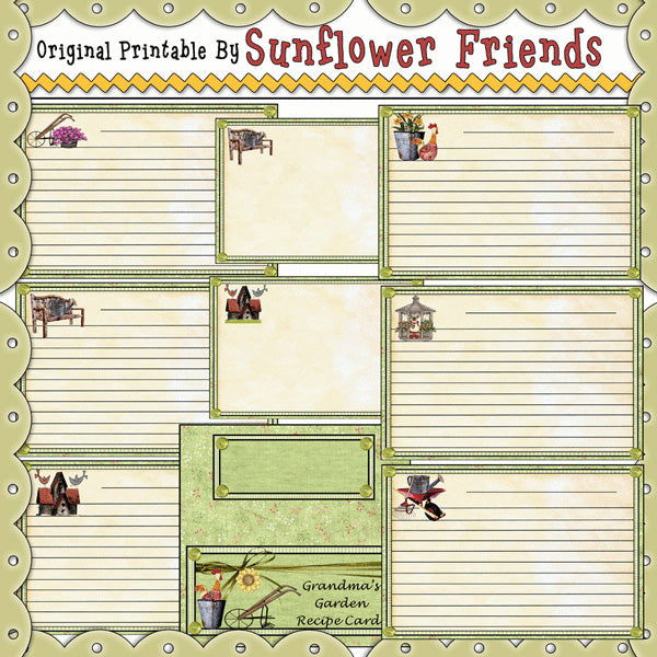 Grandma's Garden Recipe Cards...Set Of 12